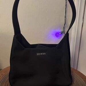 Guess Black Shoulder Bag with Logo and Textured Fabric